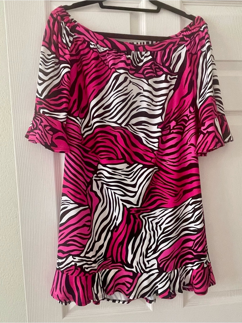 Jude Connally Hot Pink, Black & White Zebra Off-Shoulder Tunic